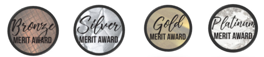 Four student merit award badges: Bronze, Silver, Gold, and Platinum, recognising student achievements at Penkridge Middle School.  