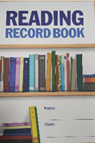 Reading Record Book with colourful bookshelf, used for tracking students' reading progress at Penkridge Middle School.