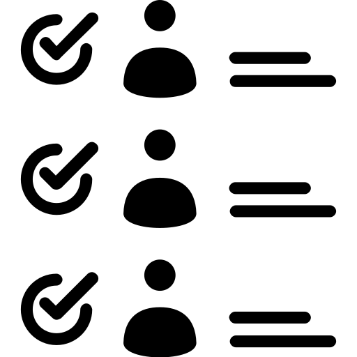 Black and white icon of a checklist with people, representing school attendance and punctuality.