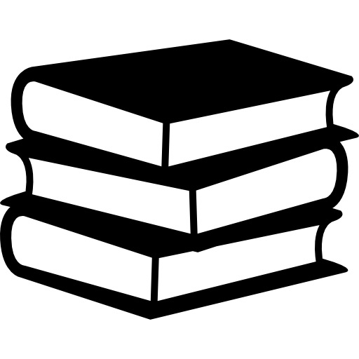 Black and white icon of stacked books representing curriculum and education.  