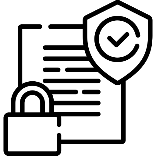 Illustration of a document with a padlock and checkmark, symbolising data protection