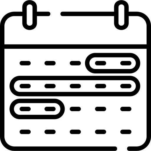 Black and white icon of a calendar with dots, representing school term dates and holidays.