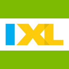 "IXL" logo with blue and yellow text on a white background, bordered by two green horizontal bars.  
